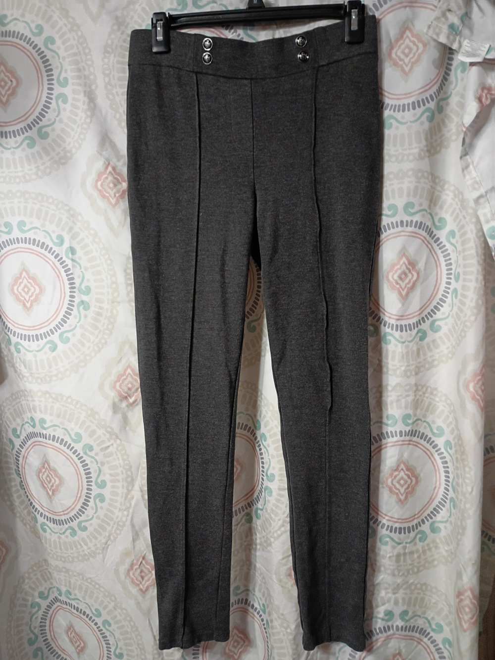 89th & Madison Dark Gray Slim Ponte Knit Pants with Front Crease